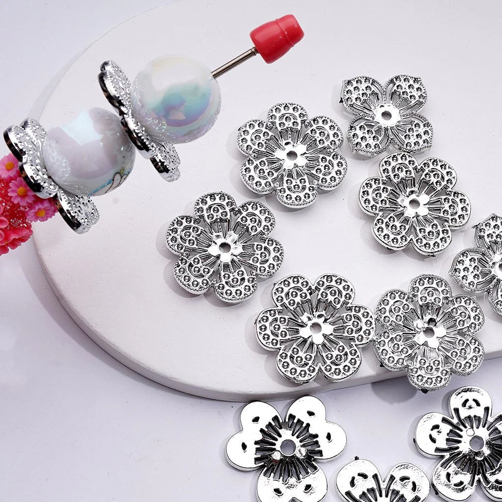 z-Silver Acrylic Cute Flower Jewelry Accessories Spacer, Around 30MM