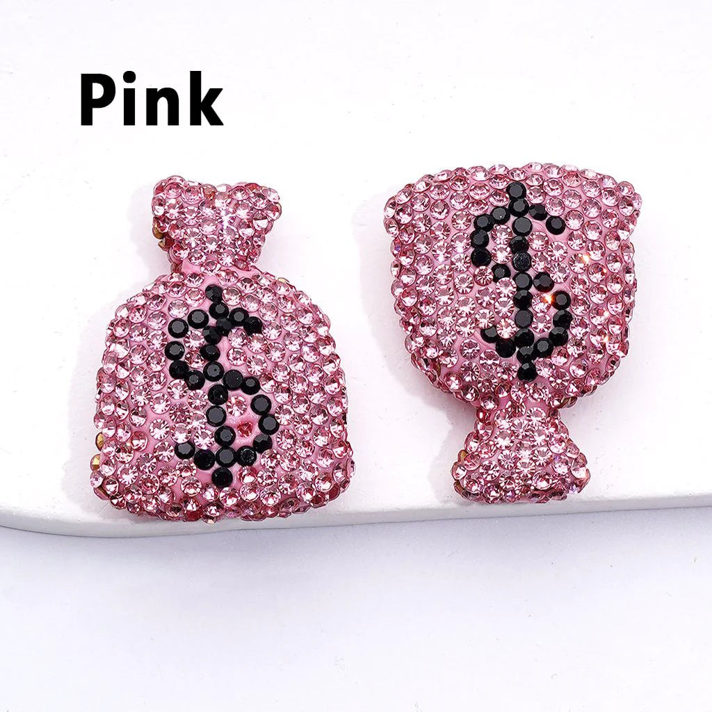 z-Bling Bling Cute US Dollar Fund Sources Money Bag with Shiny Rhinestones Clay Beads, Around 36*26MM