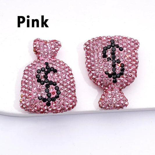 z-Bling Bling Cute US Dollar Fund Sources Money Bag with Shiny Rhinestones Clay Beads, Around 36*26MM