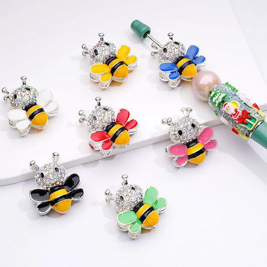 z-Silver Metal Beads with Fancy Bee Wings & Solid Color AB Rhinestones, 29*26MM