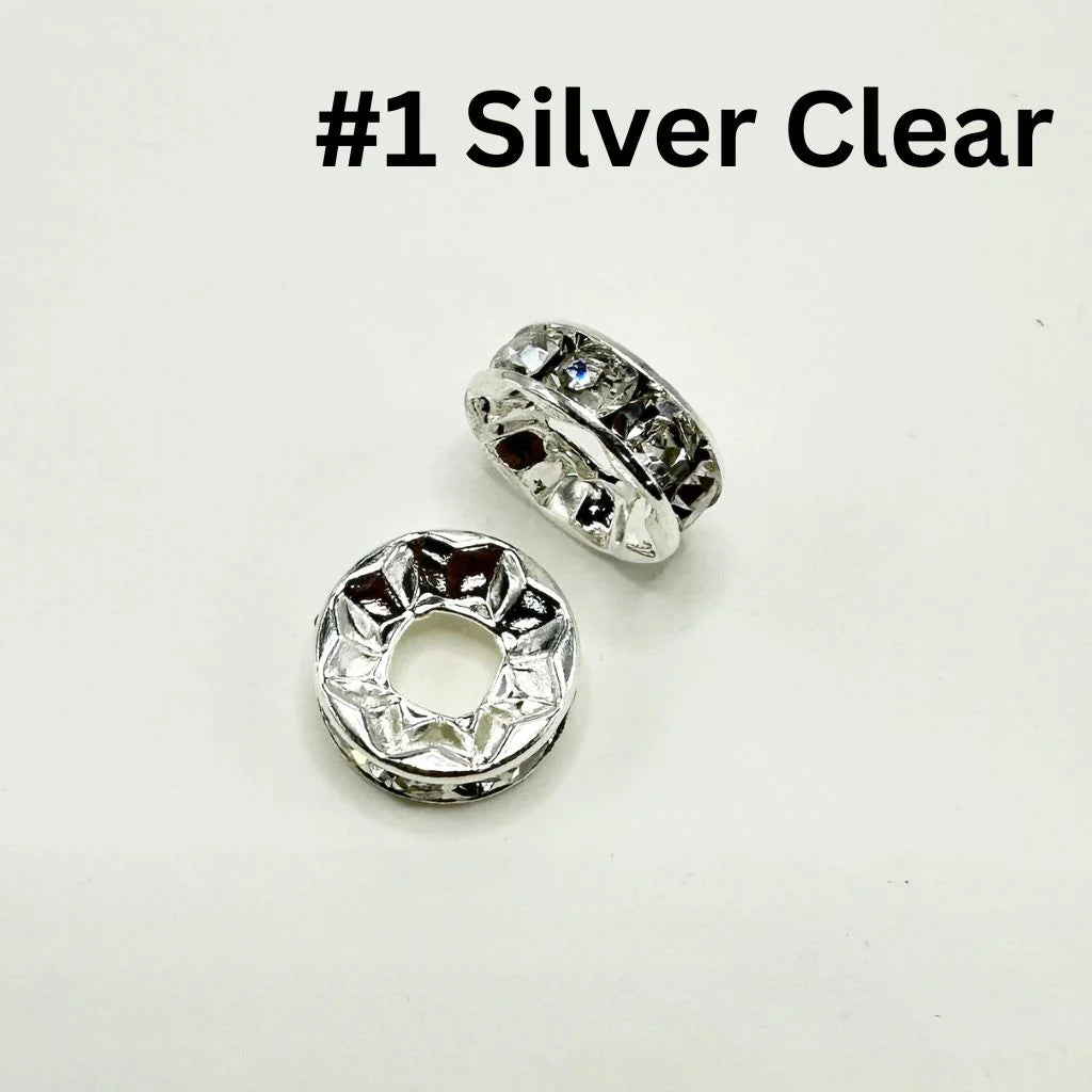 Large Hole Spacer Beads, Round Metal Spacers with Rhinestones & Large Hole, Size 15mm