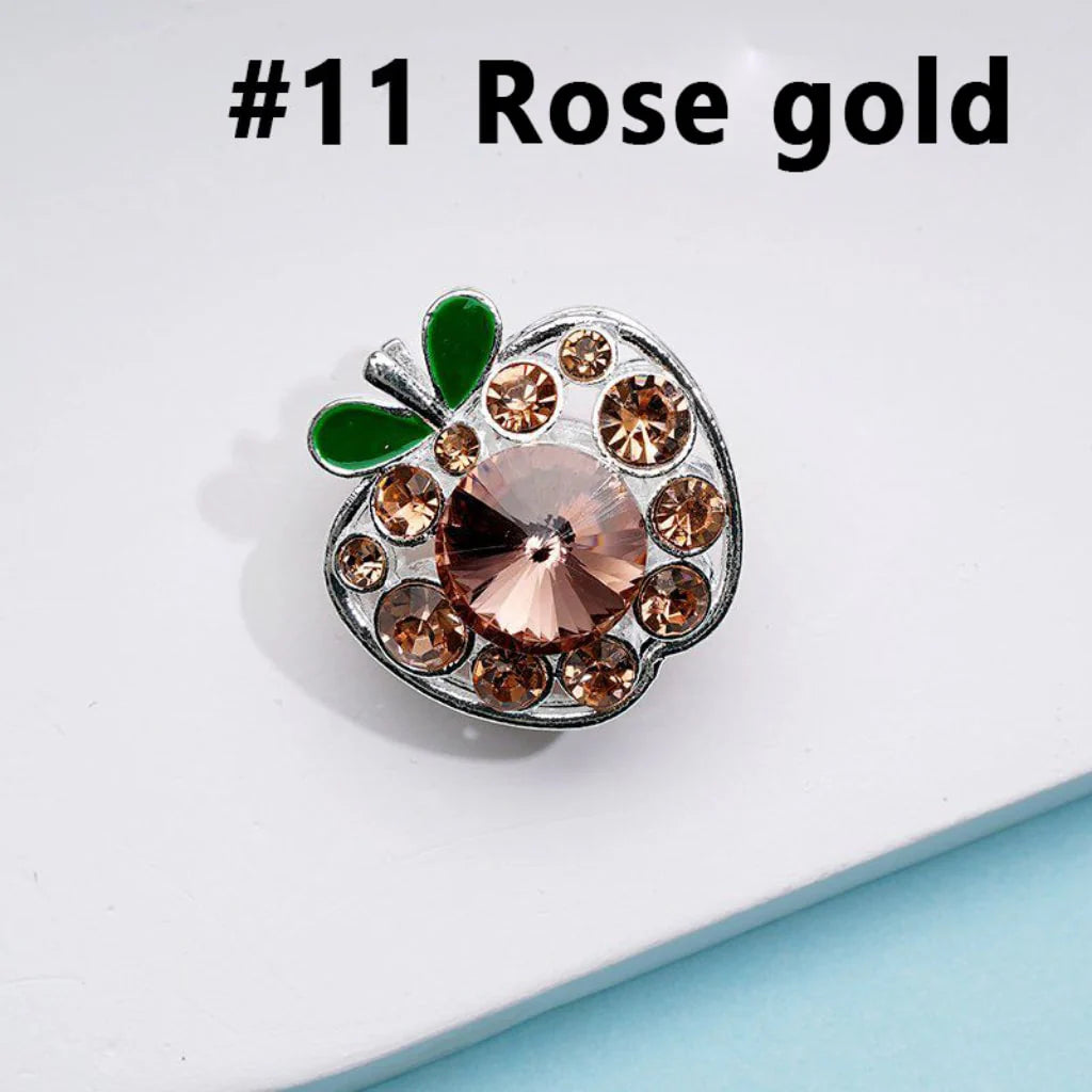 z-Silver Metal Beads Exquisite Fancy Apple with Colorful Rhinestones 25×25MM