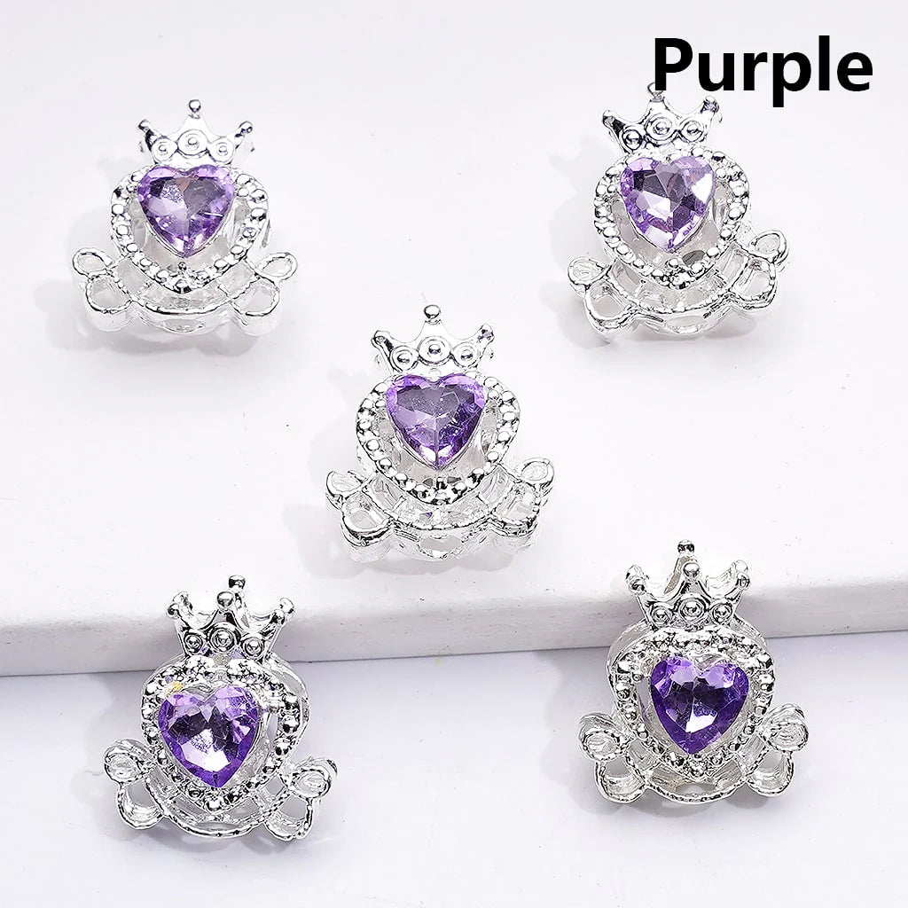 z-Silver Metal Beads Mini Fancy Crown with Shiny Hearts Rhinestones, 14*16MM