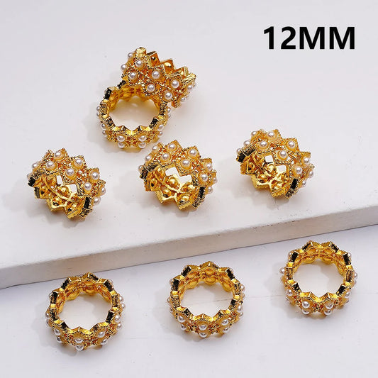 z-Gold & Silver Metal Beads Fancy Crown Spacer with White Pearls, 12 MM