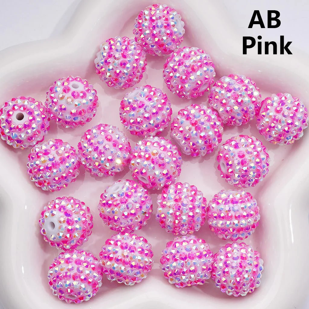 z-Double Color Shiny Rhinestones Stripes Round Acrylic Beads, 20MM