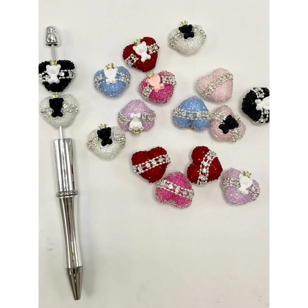 z-Heart Shape Acrylic Sugar Beads with Bear, Chain, Crown