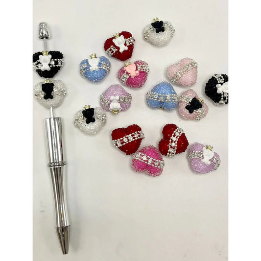 z-Heart Shape Acrylic Sugar Beads with Bear, Chain, Crown