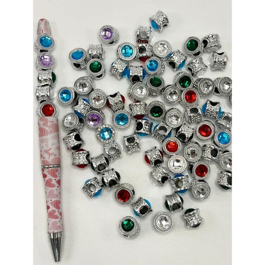 z-Patterned Silver Spacer Acrylic Beads with Rhinestones, Random Mix Color, 10mm, YL