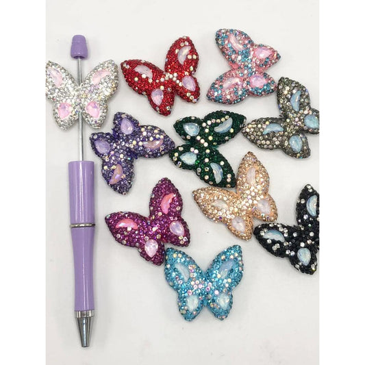 z-Butterfly Clay Beads with Crystal Rhinestones, Random Mix Color, FW