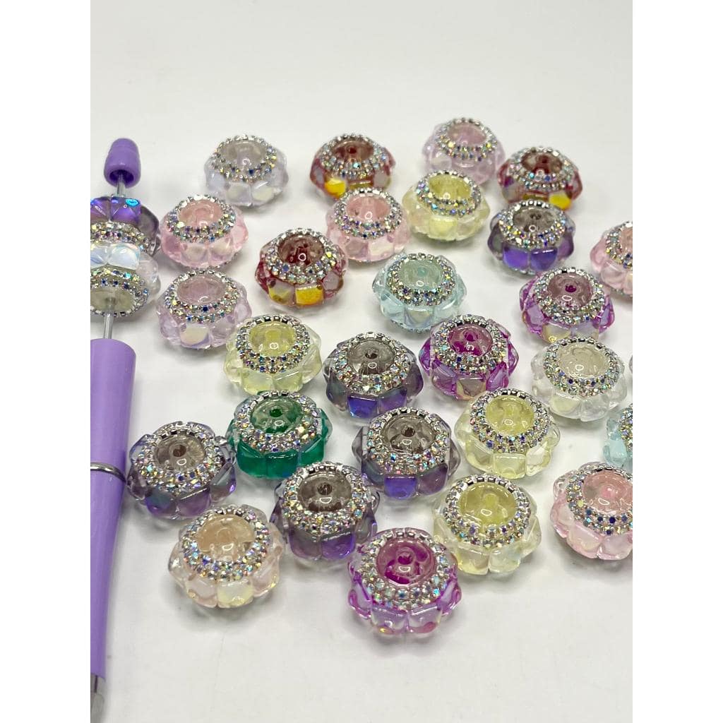 z-See Thru Acrylic Beads with Square Cube Crystal Rhinestones, Chain, ZY