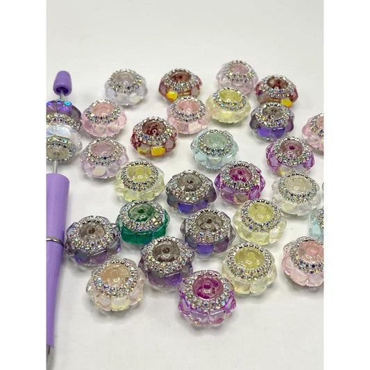z-See Thru Acrylic Beads with Square Cube Crystal Rhinestones, Chain, ZY