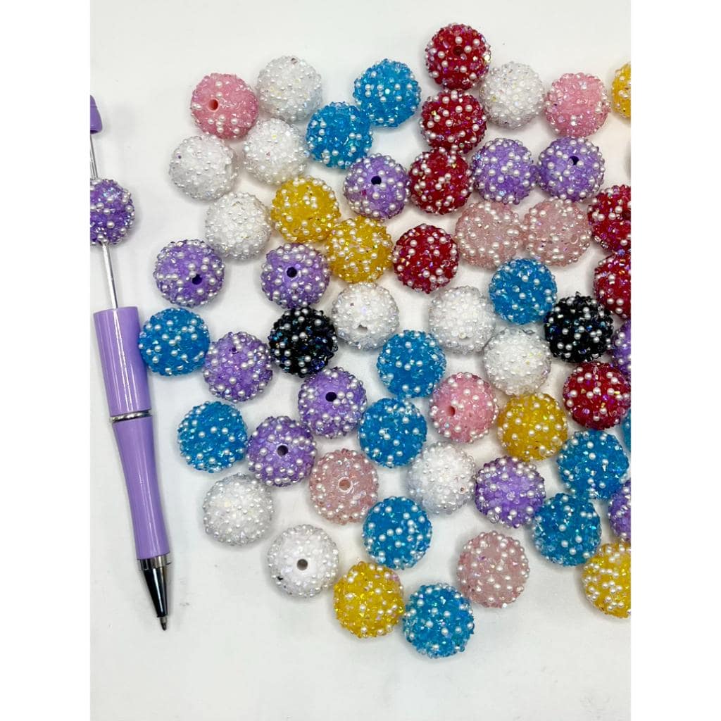 z-Sugar Acrylic Beads with Small White Pearl, 18mm, Random Mix Color