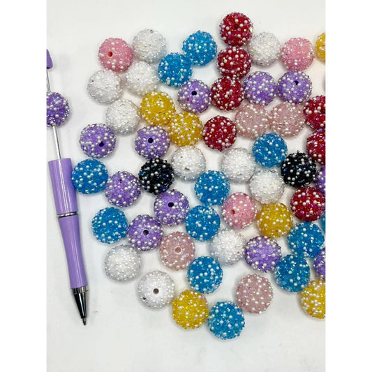 z-Sugar Acrylic Beads with Small White Pearl, 18mm, Random Mix Color