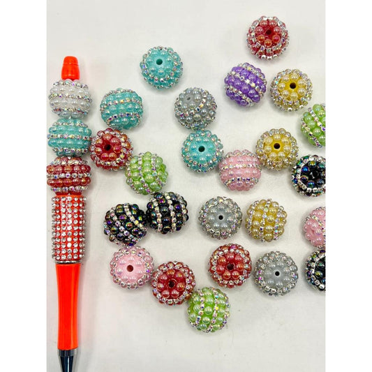 z-Acrylic Pearl Bumpy Beads with Crystal Rhinestones, Random Mix, 17mm by 19mm, ZY