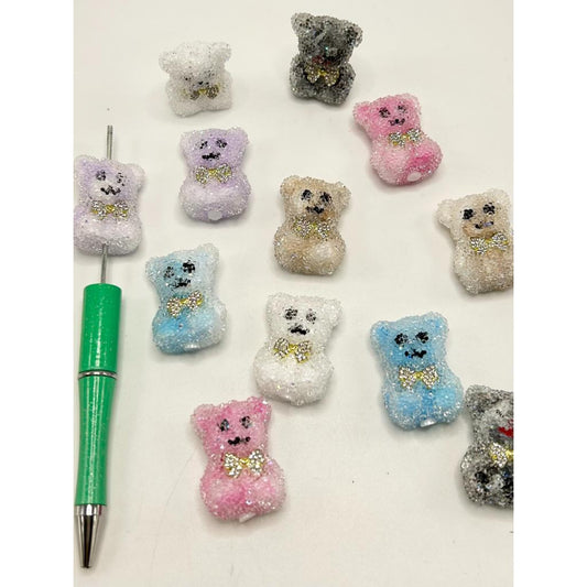 z-Cute Bear Sugar Beads with Bowtie, Random Mix Color, MG
