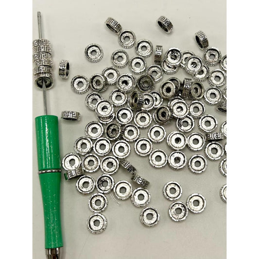 z-Silver Color Spacer Beads, Spacers with Tibetan Silver Design and Wheel Pattern, 10mm, ZJ