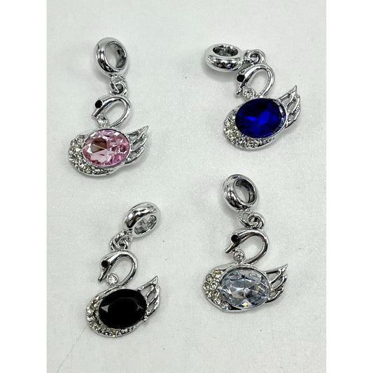 z-Alloy Swan Bead with Jump Ring and Rhinestone Pendant, Random Mix Color