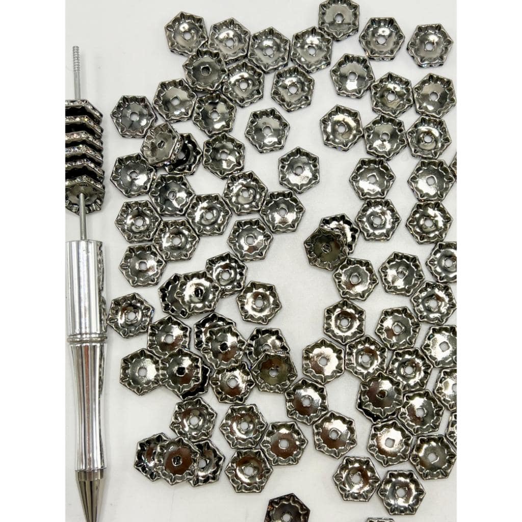 z-Hexagon Spacers with Gun Black Color Metal and Clear Rhinestone, 13mm