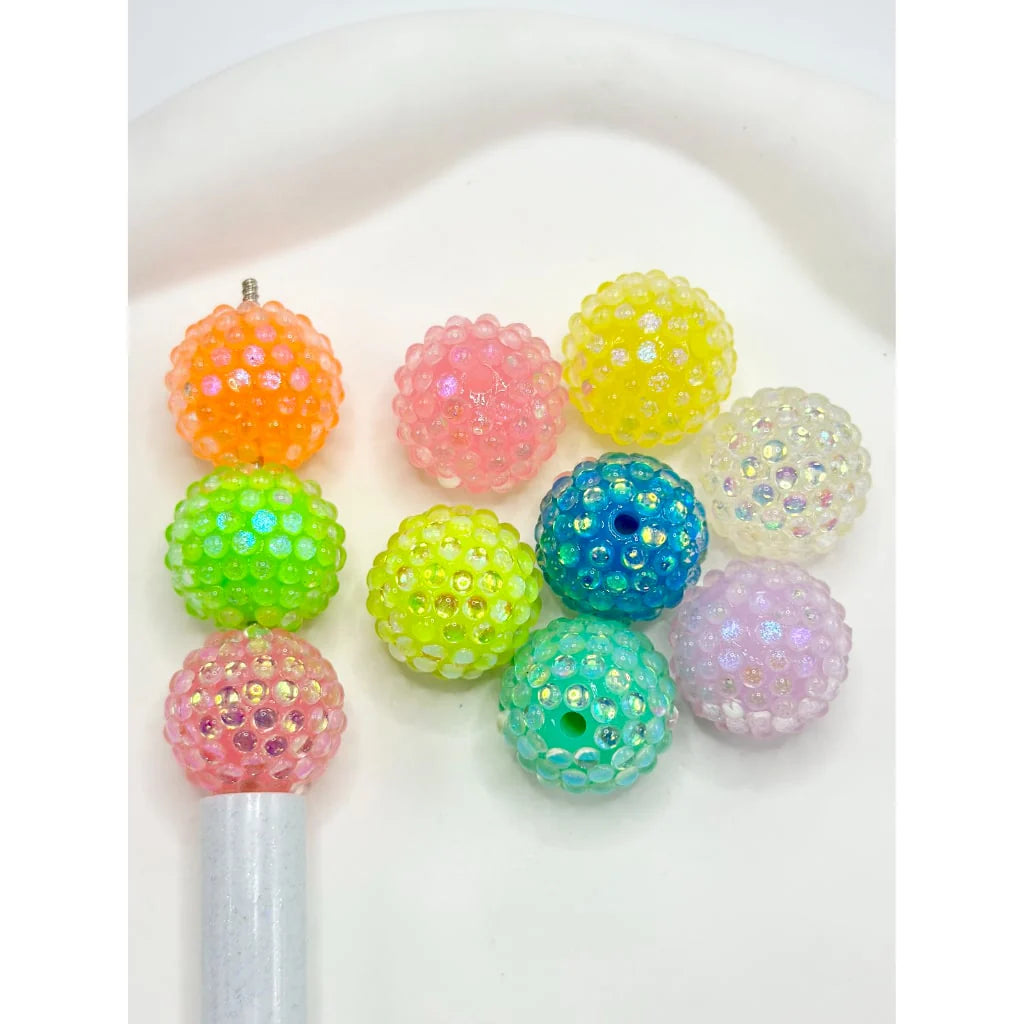 z-Acrylic Beads with Clear Rhinestones in Solid Colors, Random Mix, 20MM