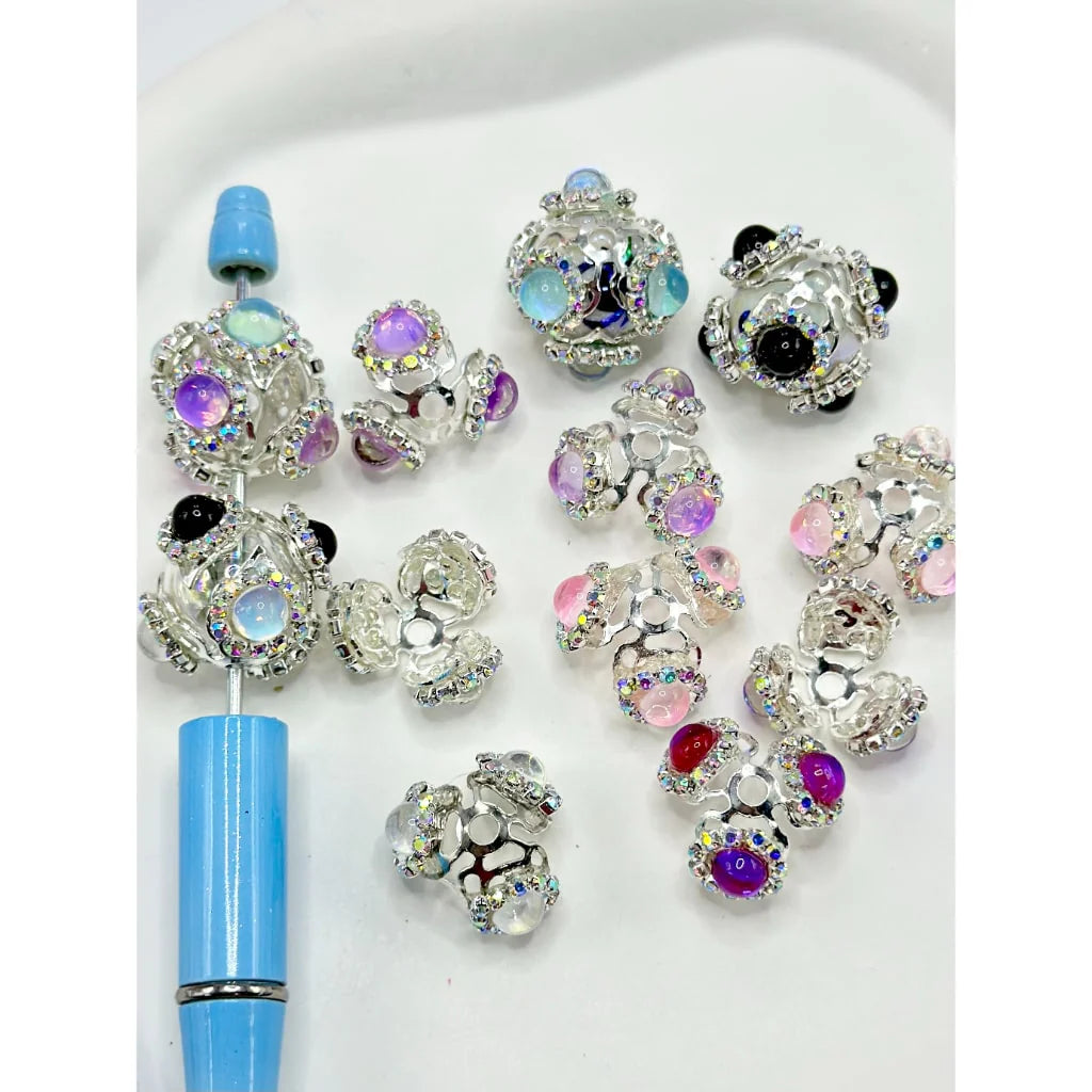 z-Gold & Silver Bead Cage Bead Cap with Colorful Rhinestones Large Pearls for 16MM Beads
