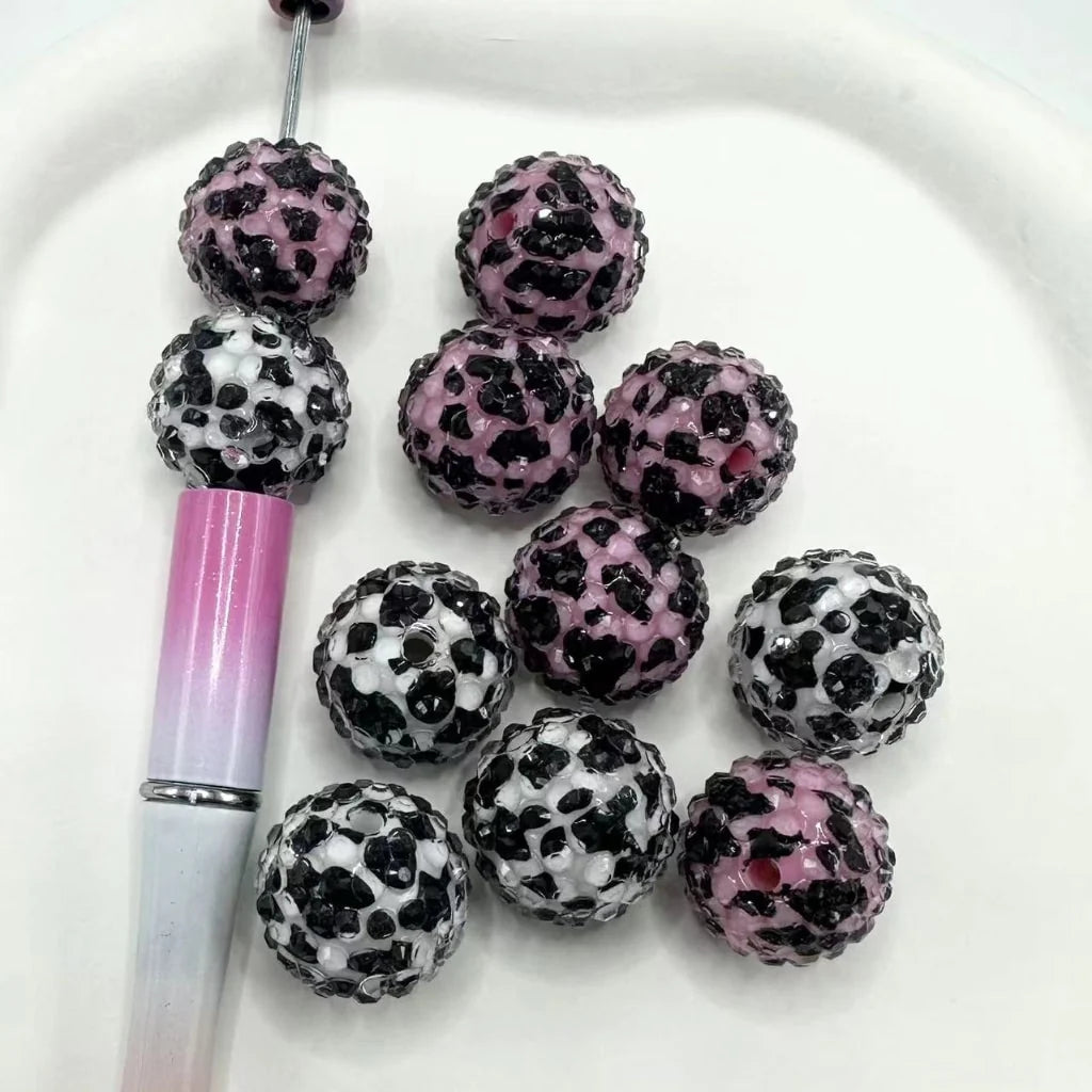 z-Cow Printed Acrylic Beads with Clear Acrylic Rhinestone, 20MM