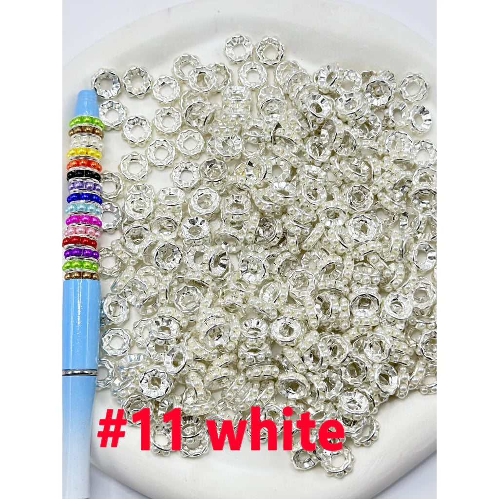 z-Beadable Silver Color Metal Spacer with Pearls in Solid Color, 10MM