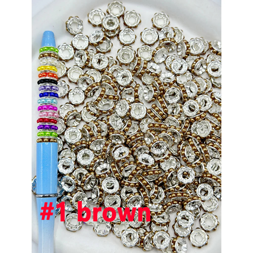 z-Beadable Silver Color Metal Spacer with Pearls in Solid Color, 10MM