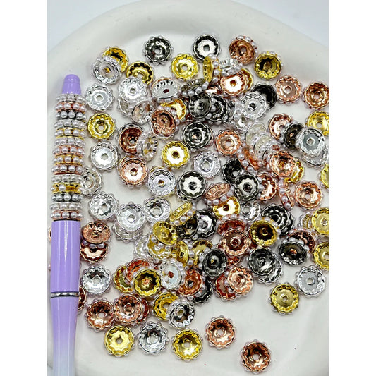 z-Beadable Metal Spacer with White Pearls, Random Mix, 12MM