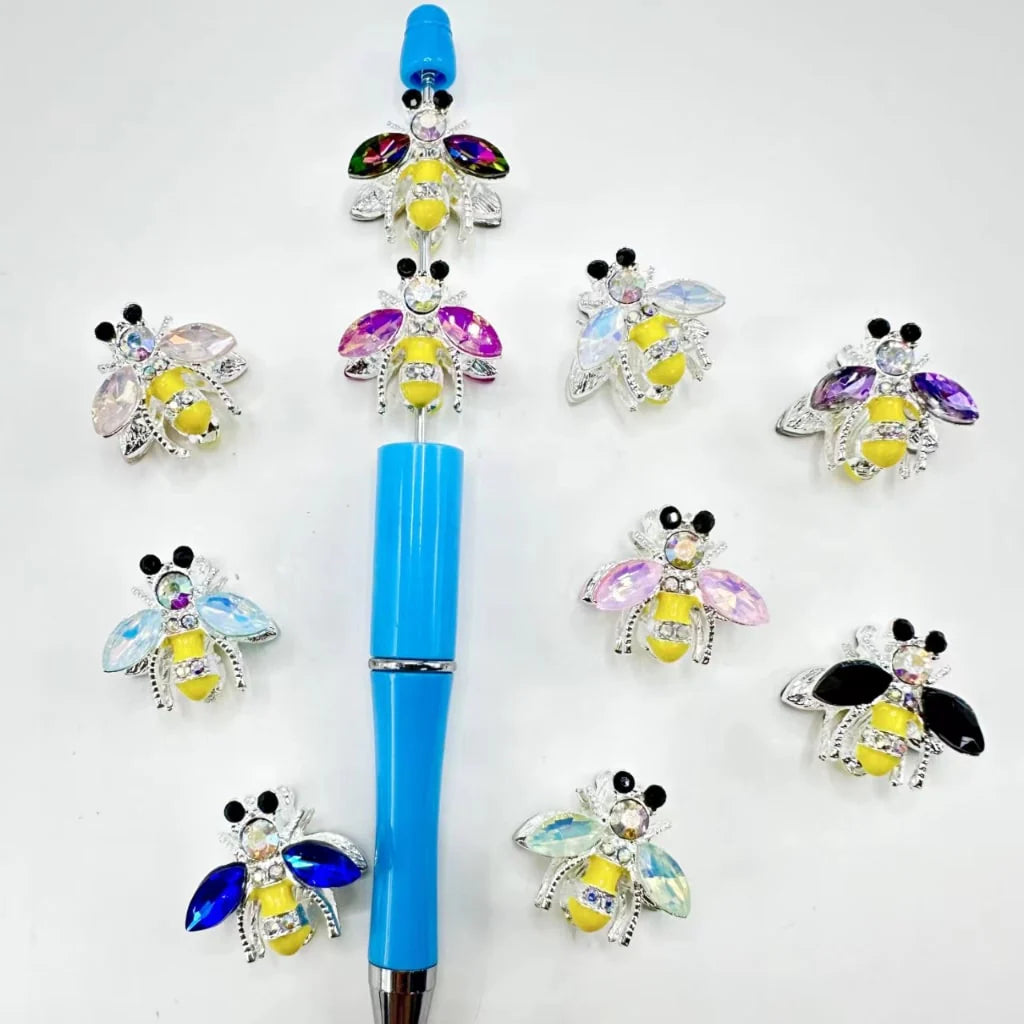z-Silver Metal Beads Little Cute Acrylic Bee with Bling Bling & Shiny Rhinestones, 20*22MM, Random Mix