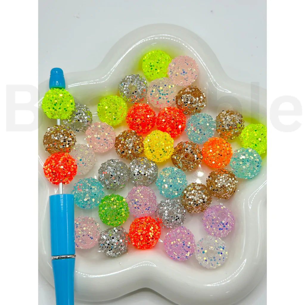 z-Colorful Round Clear Acrylic Sugar Beads with Shiny Confetti, Random Mix, 16MM