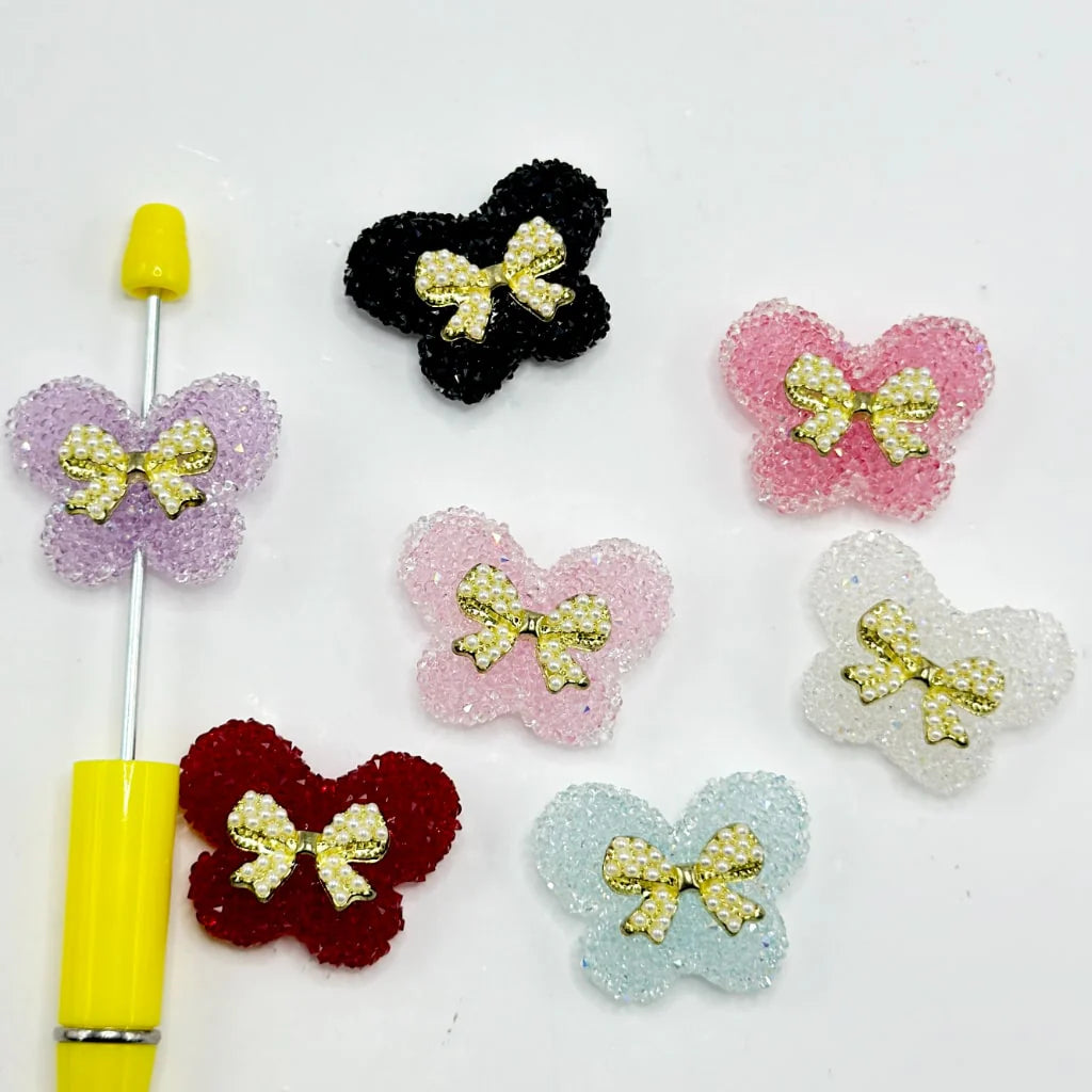 z-Cute Butterfly with Pearl Bowtie Sugar Acrylic Beads, Random Mix, Around 32*25MM
