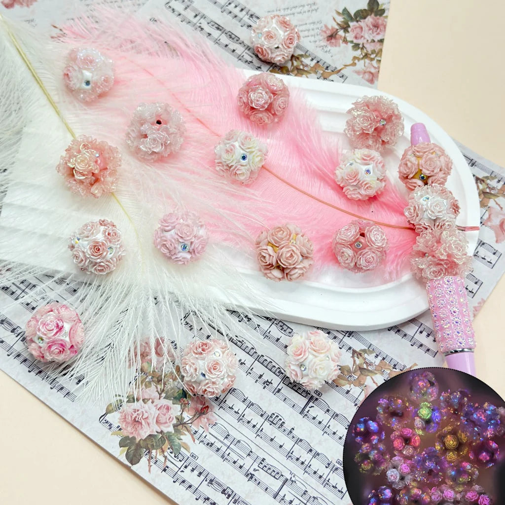 z-Luminous Exquisite Bling Bling Pink Rose Flowers AB Color Mini Rhinestones Round Clay Beads, Random Mix, Around 20MM