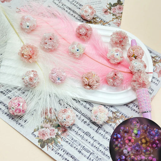 z-Luminous Exquisite Bling Bling Pink Rose Flowers AB Color Mini Rhinestones Round Clay Beads, Random Mix, Around 20MM
