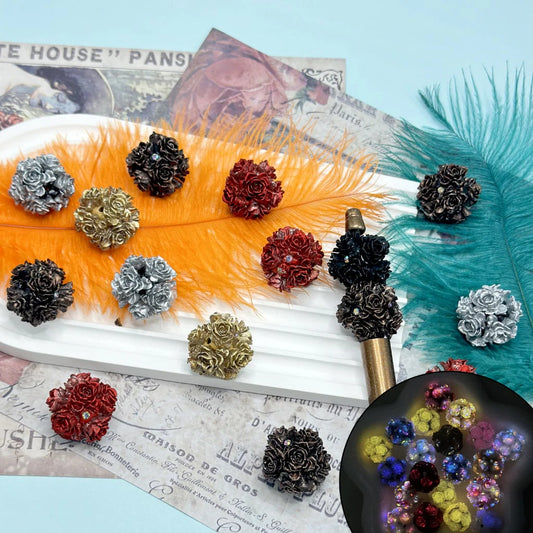 z-Luminous Mini Dark Color Flowers AB Color Mini Rhinestones Round Clay Beads, Random Mix, Around 25MM