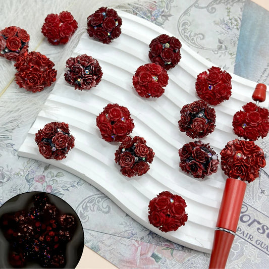 z-Luminous Mini Cute Red Color Flowers AB Color Mini Rhinestones Round Clay Beads, Random Mix, Around 20MM