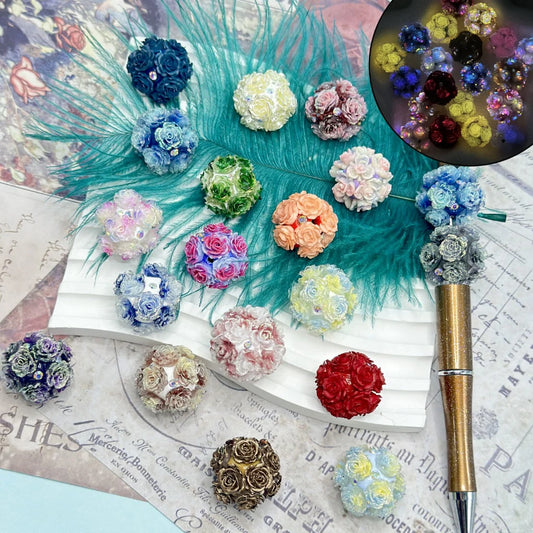 z-Luminous Shiny Glittery Mini Cute Multi-Color Flowers AB Color Mini Rhinestones Round Clay Beads, Random Mix, Around 22MM