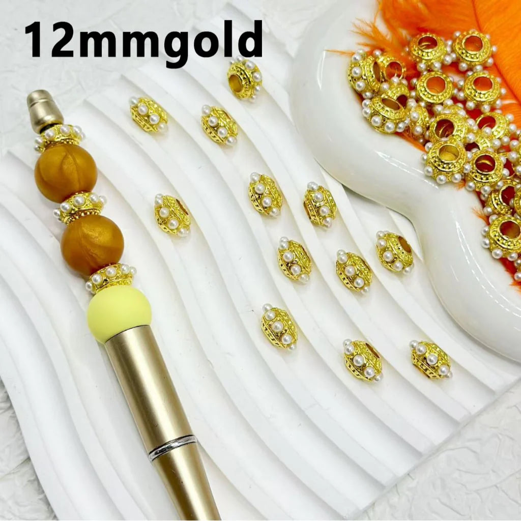 z-Delicate Silver Gold Metal Wheel Abcaus Spacer with White Pearls, 12MM