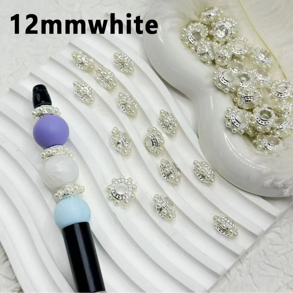 z-Delicate Silver Gold Metal Wheel Abcaus Spacer with White Pearls, 12MM