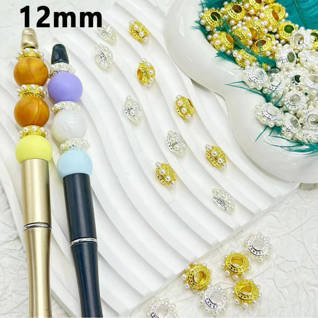 z-Delicate Silver Gold Metal Wheel Abcaus Spacer with White Pearls, 12MM