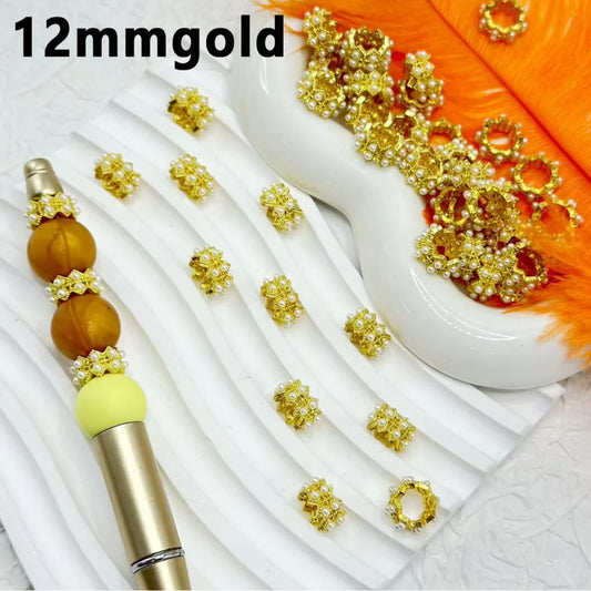z-Bling Bling Silver Gold Metal Wavy Double Sides Spacer with White Pearls Chain , 12MM