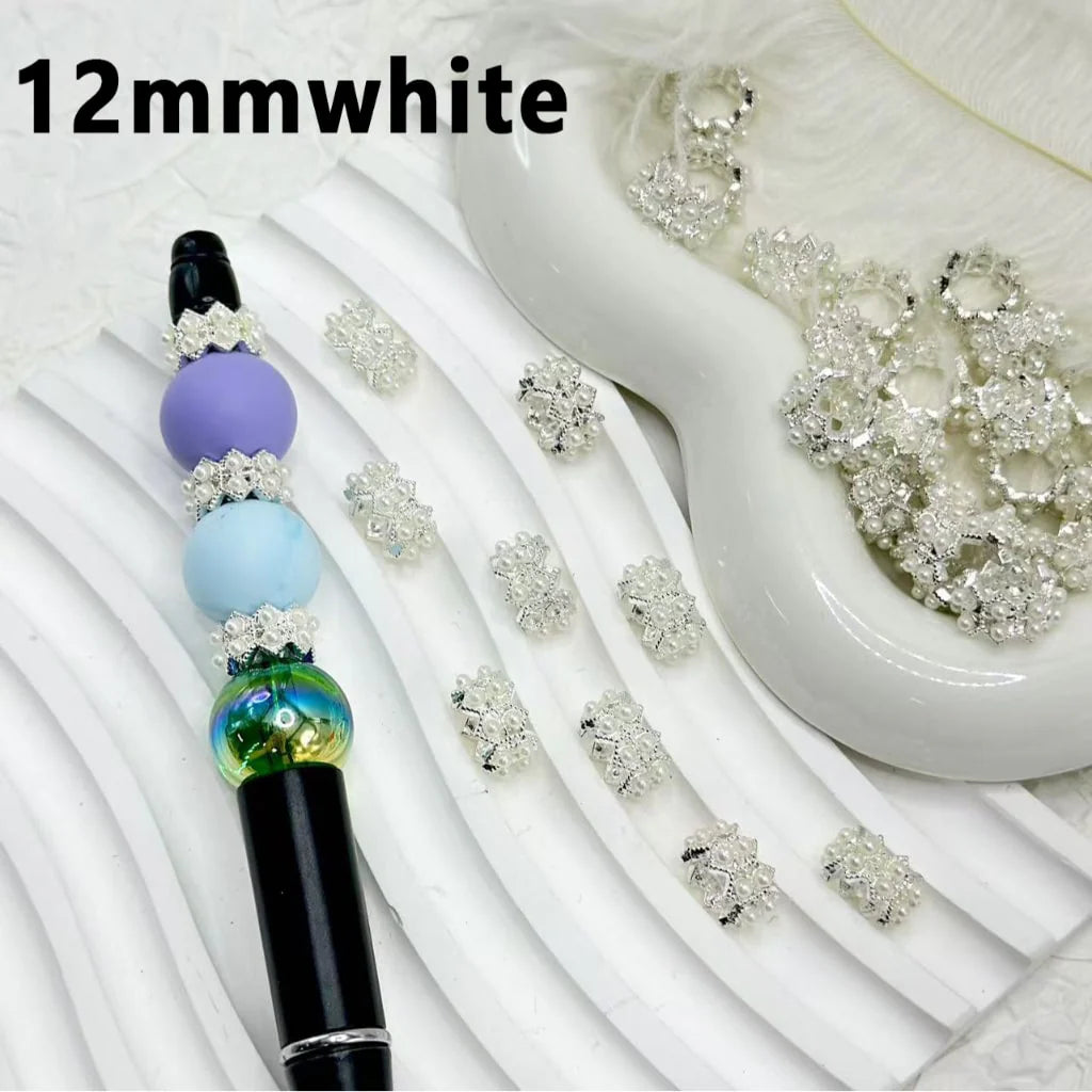 z-Bling Bling Silver Gold Metal Wavy Double Sides Spacer with White Pearls Chain , 12MM