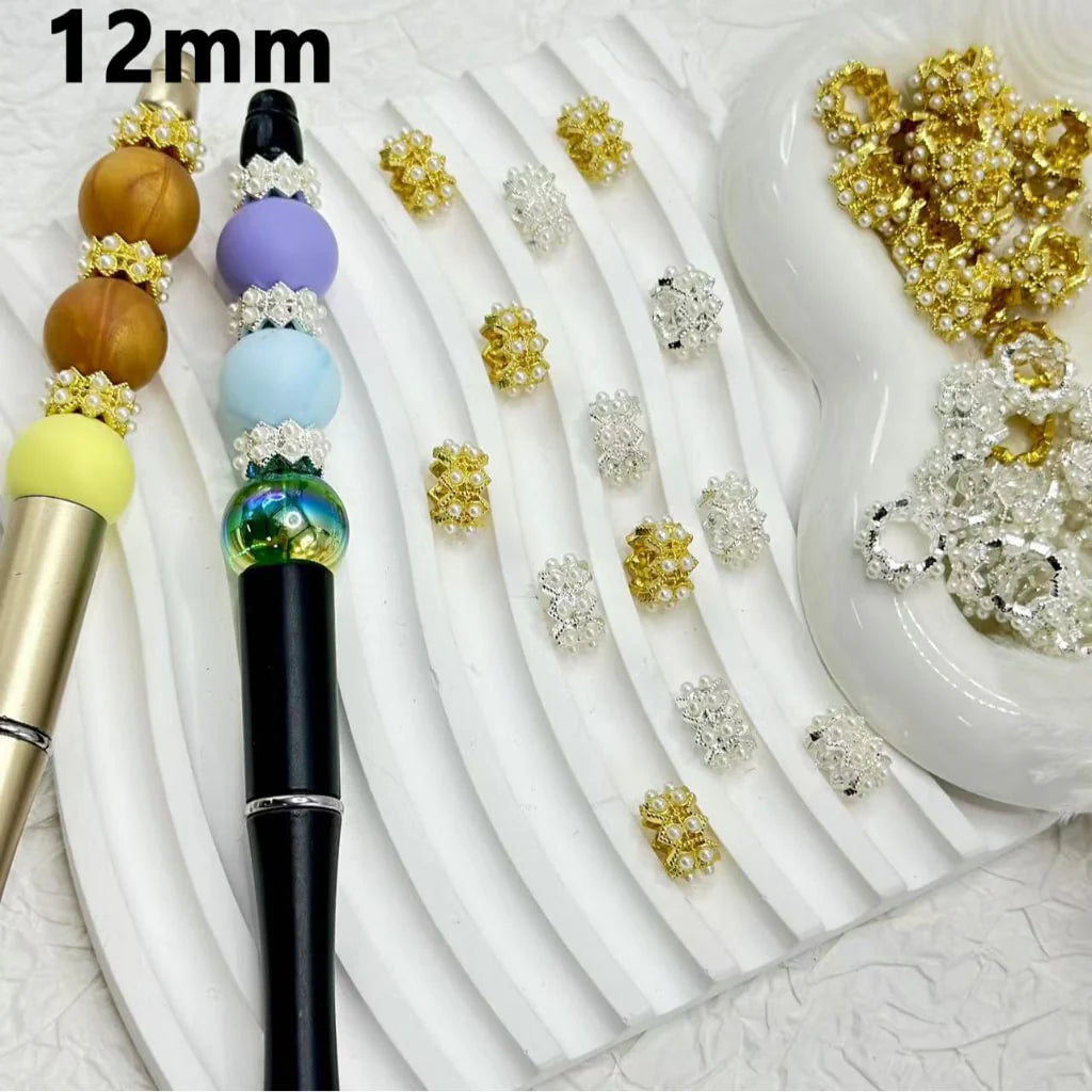 z-Bling Bling Silver Gold Metal Wavy Double Sides Spacer with White Pearls Chain , 12MM