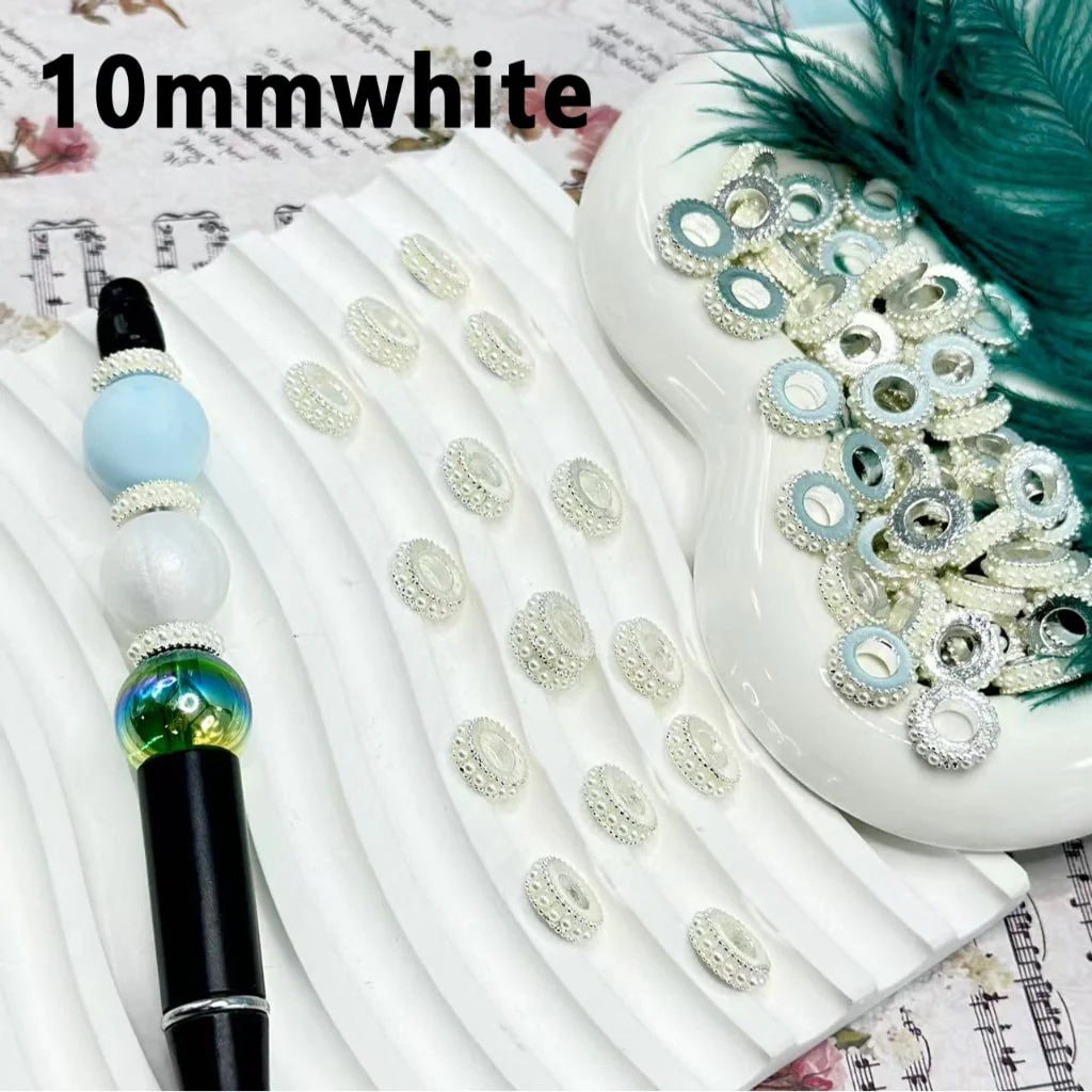 z-Delicate Silver Gold Black Metal Spacer with White Pearls Chain, 10MM