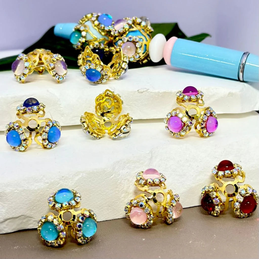 z-Gold & Silver Bead Cage Bead Cap with Colorful Rhinestones Large Pearls for 16MM Beads