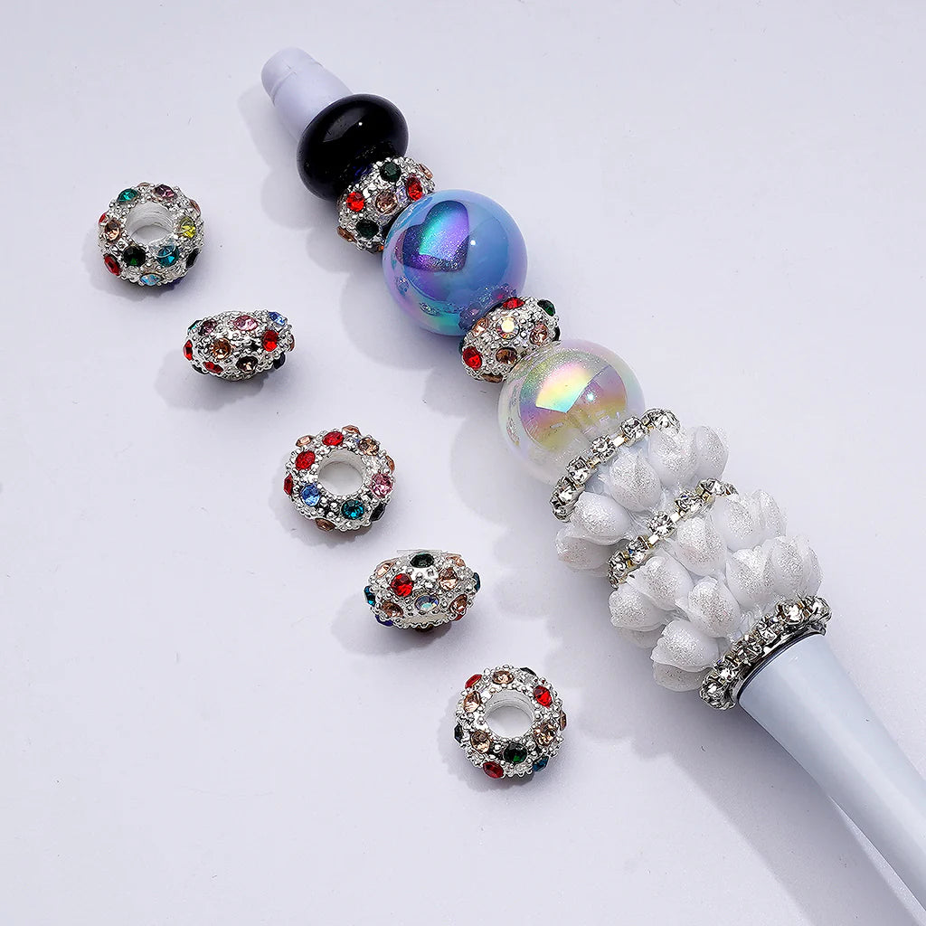 z-Beadable Metal Spacers with AB Color Rhinestone, 12MM