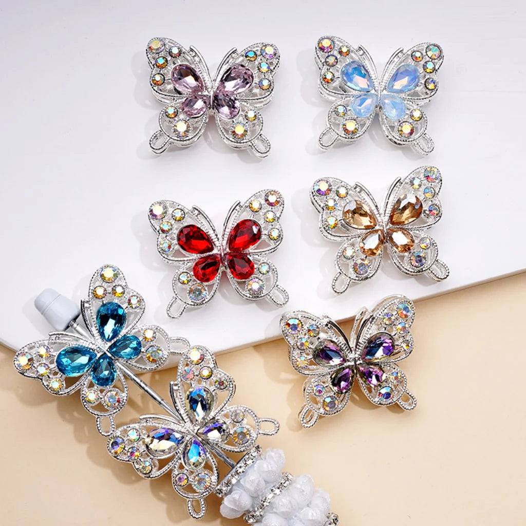 z-Silver Metal Beads Delicate Fancy Butterflies with Mini AB & Multi-Color Water Drop Rhinestones, Around 35*31MM