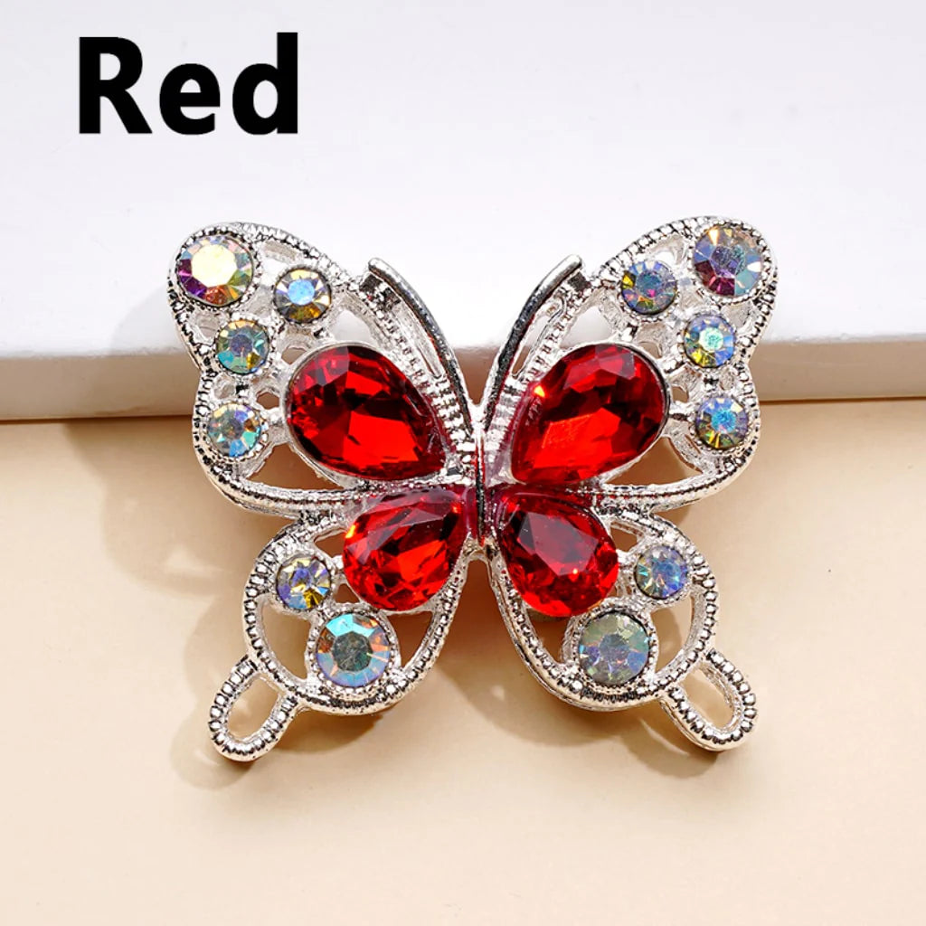 z-Silver Metal Beads Delicate Fancy Butterflies with Mini AB & Multi-Color Water Drop Rhinestones, Around 35*31MM