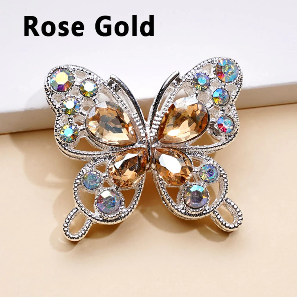 z-Silver Metal Beads Delicate Fancy Butterflies with Mini AB & Multi-Color Water Drop Rhinestones, Around 35*31MM