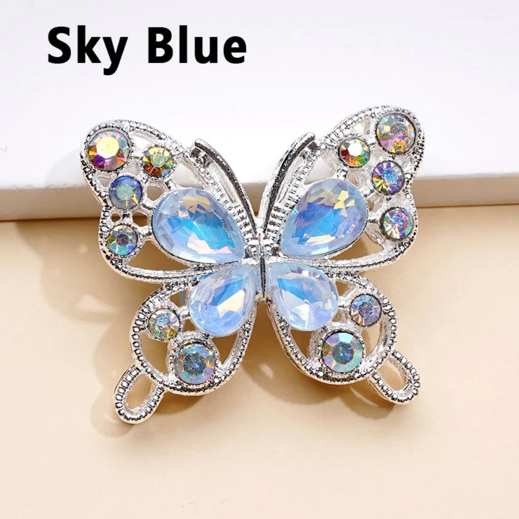 z-Silver Metal Beads Delicate Fancy Butterflies with Mini AB & Multi-Color Water Drop Rhinestones, Around 35*31MM