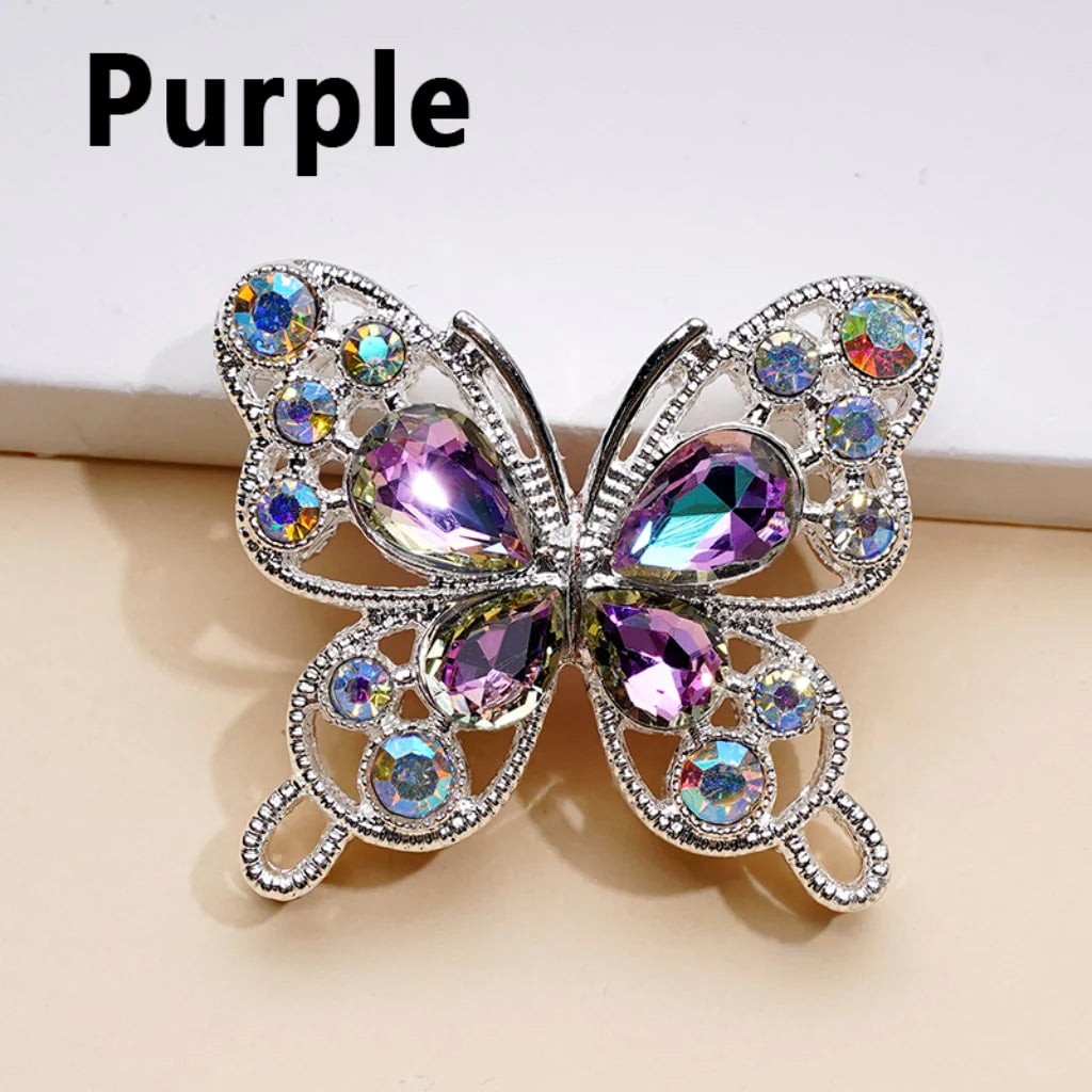 z-Silver Metal Beads Delicate Fancy Butterflies with Mini AB & Multi-Color Water Drop Rhinestones, Around 35*31MM